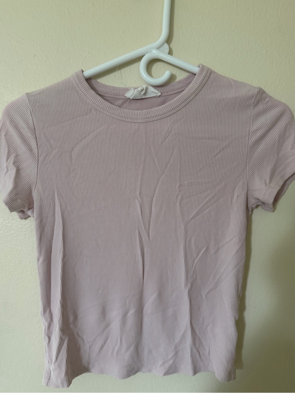 Soft Ribbed Short-Sleeve Top - Light Mauve Pink